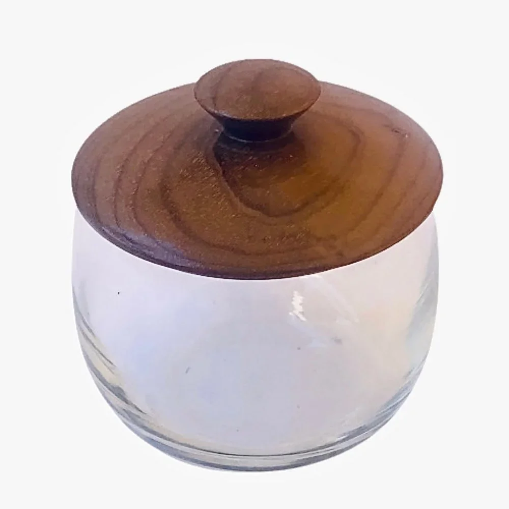 Vintage Oregon Myrtlewood Glass Jar With Lid Covered Storage Canister